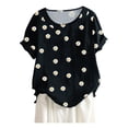 thumbnail image 2 of Aoochasliy Blouses for Women Plus Size Women Short Sleeve Cotton Linen O-Neck Button Print Blouse Top T-Shirt, 2 of 3