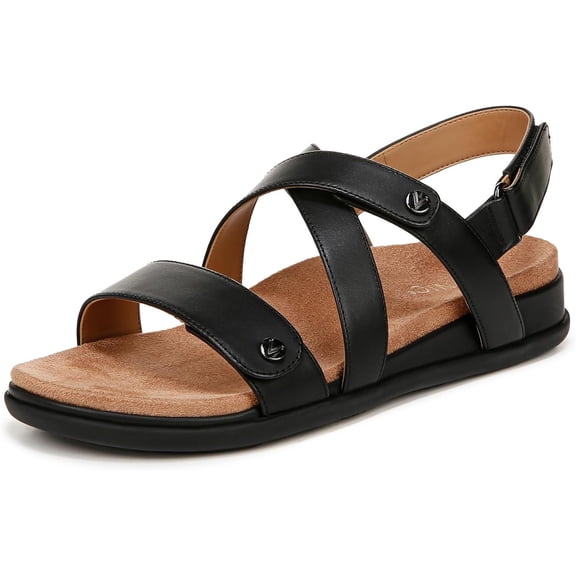 Vionic Women's Cypress Sandal, Black Leather, 9, Medium
