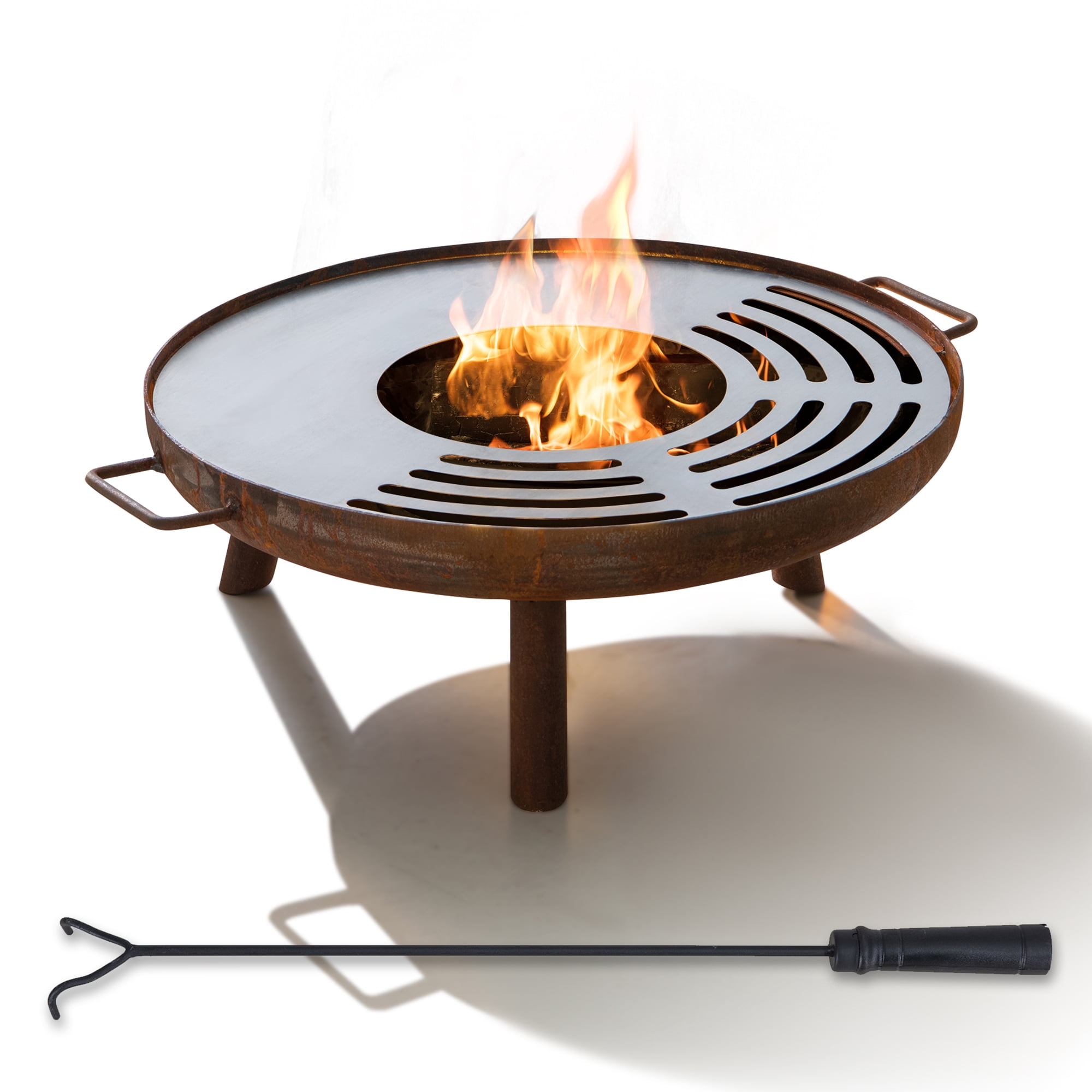 SUNJOY 28 Inch Fire Pit BBQ With Cooking Grill Outdoor Wood Burning,Metal Round FirePit Table for Backyard Patio Garden