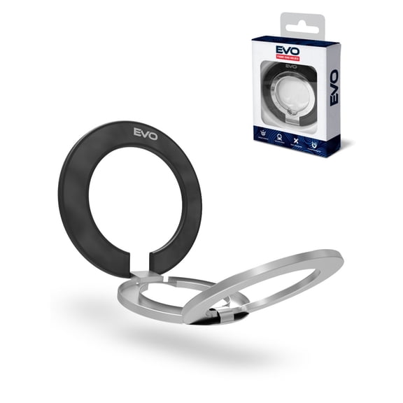 EVO PO2 Magnetic Phone Ring Holder with Wireless Charging Compatibility - Black