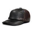 thumbnail image 1 of Men's Genuine Cowhide Leather Baseball Cap with Earflaps, Warm Autumn Winter Hat, 1 of 6