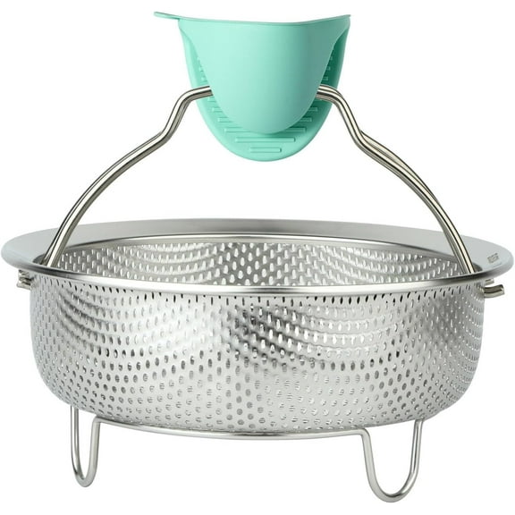ABPETE Stainless Steel Steamer Basket,Vegetable & Dumpling Steamer Insert for Pots, Instant Pot Accessories with Handles & Feet, Multi-Purpose Mesh Strainer for Cooking, Fruits (Silvery, Medium)