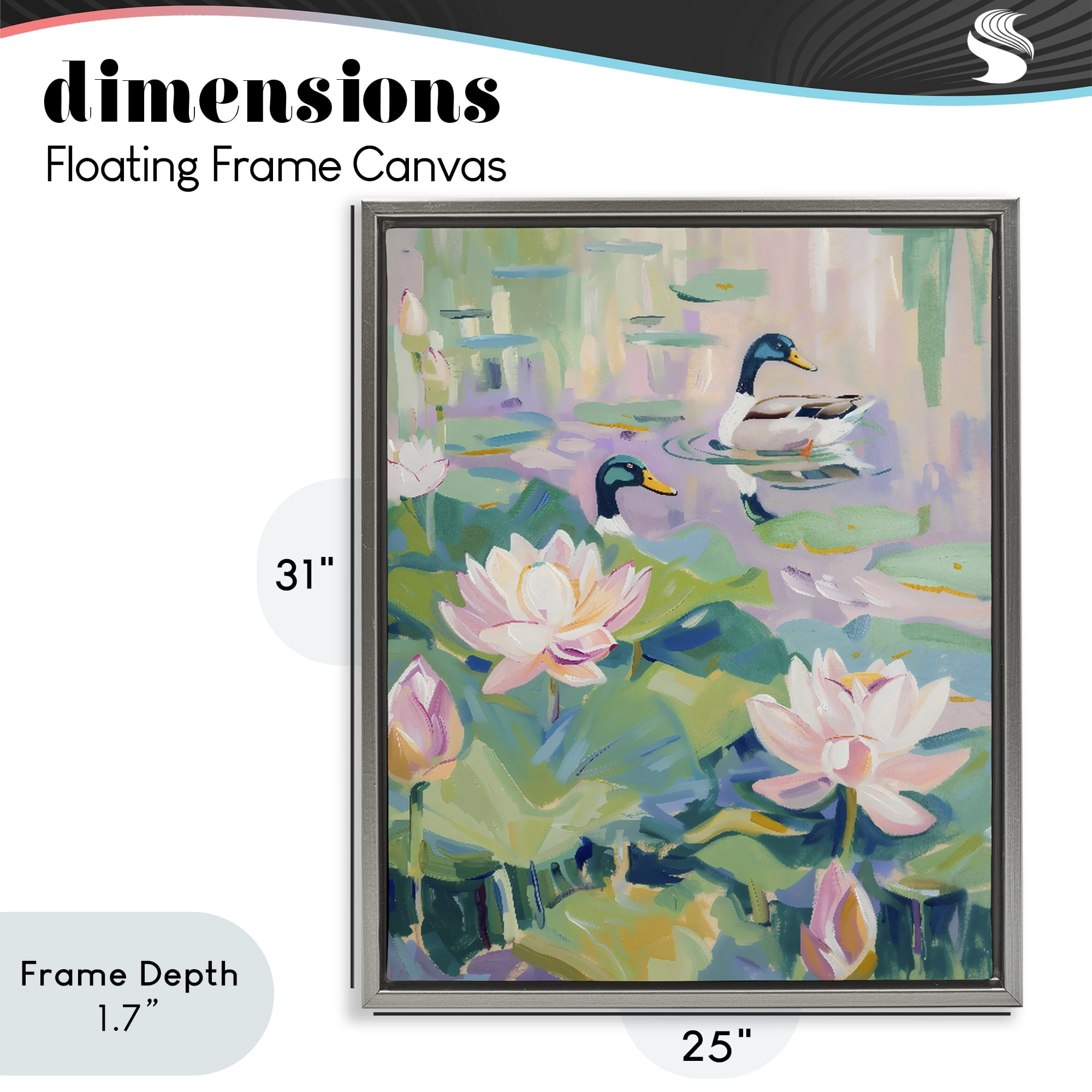 Stupell Industries Duck Pond with Lotus Flowers Gray Framed Floater Canvas Wall Art, design by The Prints Vibe