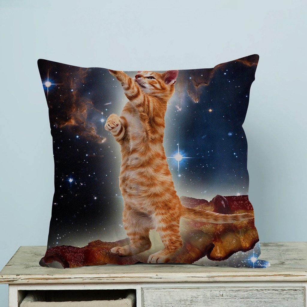 Gckg Funny Bacon Cat In Space Pattern Pillow Case Pillow Cover