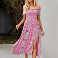thumbnail image 1 of ANGGREK One Piece Off Shoulder Dress, Off Shoulder Slit Long Dress Floral Printed For Daily Life, 1 of 5