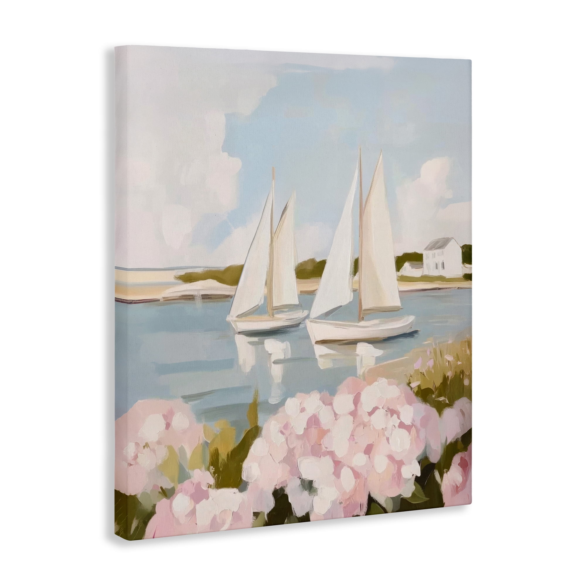 Stupell Industries Sailboat Duo with Pink Hydrangeas Canvas Wall Art, design by Sisi and Seb
