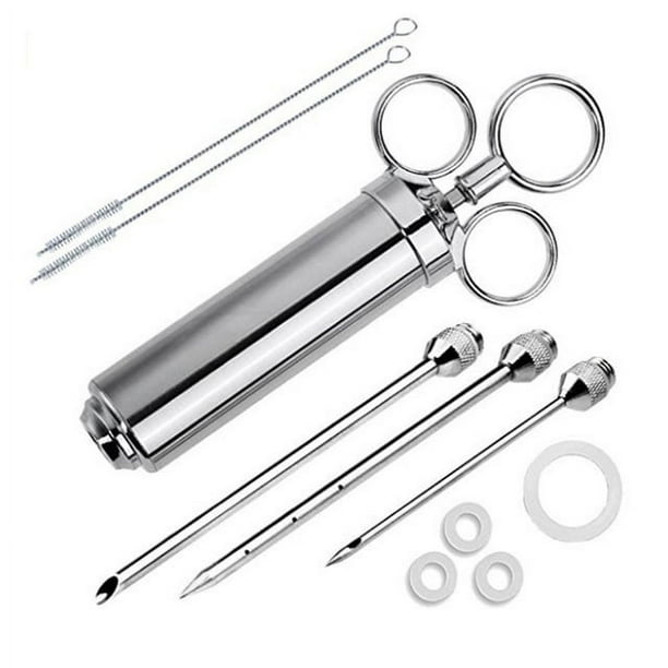 Jeringa para adobo, 60 ml, inyector de salsa de acero inoxidable 304, inyector de alimentos, utensilio de cocina con 3 agujas para marinar, cocinar, asar, asar, carne, barbacoa oso de fresa Electrónica