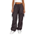 thumbnail image 3 of Cargo Pants Women Zaewscy Women Fashion Workwear Casual Pants Loose Straight-leg Big Pockets Adjustable Cuffs Long Pants Brown L, 3 of 7
