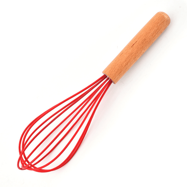 Batidor de silicona con mango de madera - Batidor para masa de panqueques, huevos y claras de huevo, mezcla para pasteles, licuado