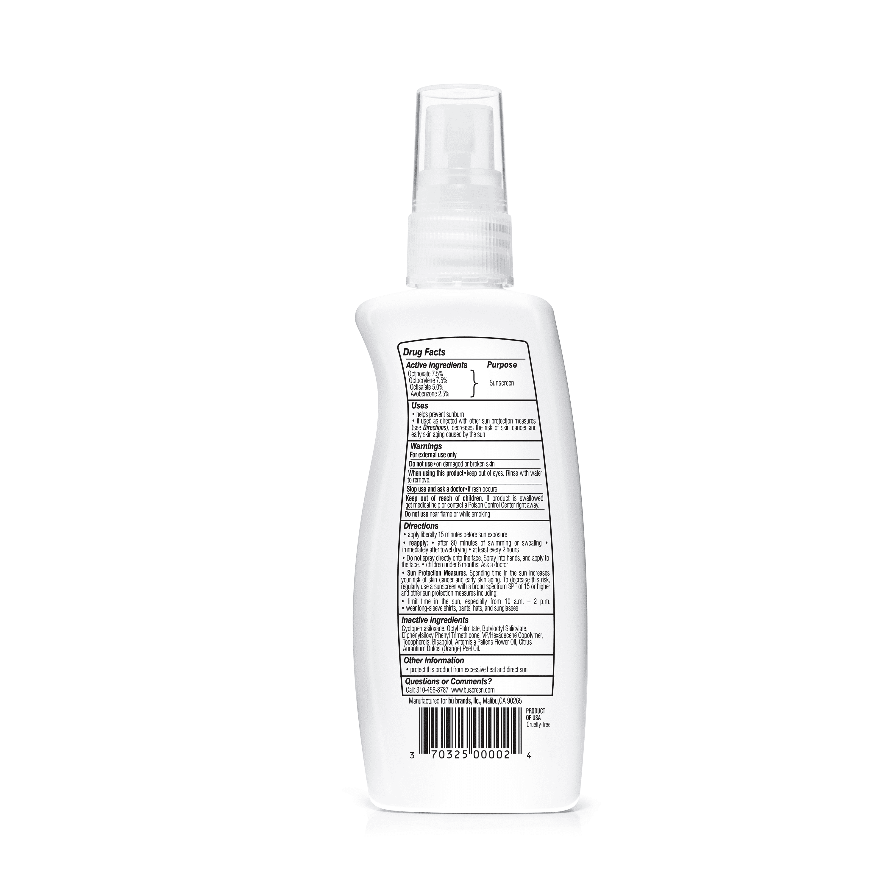 Bu SPF 30 Ultrafine WOWmist Sunscreen Spray - Clear, Non Greasy, Water & Sweat-Resistant (80 mins). Travel, Sport, Sensitive Skin (Citrus, 3.3 oz)