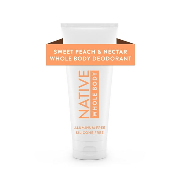 Native Whole Body Deodorant Invisible Cream, Sweet Peach & Nectar, Aluminum-Free, 3 oz