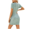 thumbnail image 7 of Idoravan Women's Dresses Womens Plus Size Women's Short Sleeved Solid Color Loose Fitting T-shirt Round Neck Pajama Dress Green L, 7 of 7