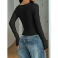 thumbnail image 4 of Womens Long Sleeve Shirts Crop Tops Square Neck Going Out Basics Tees Y2K Winter Clothes 2025 Black S, 4 of 5