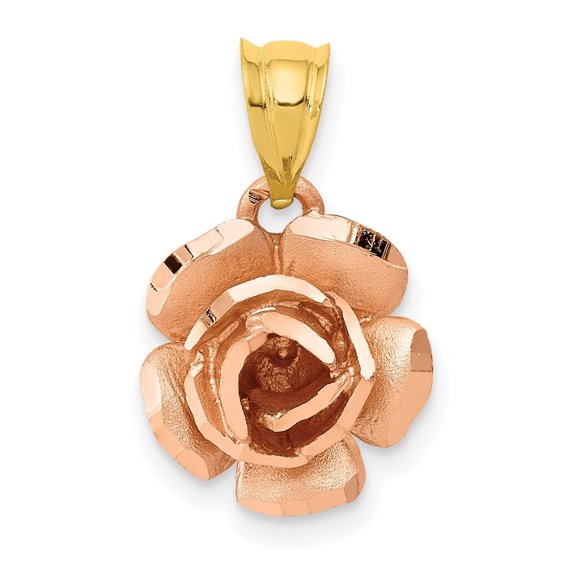 Diamond2Deal 14k Two-Tone Gold Rose Charm Pendant for Women (L- 0.75 inch, W- 0.44 inch)