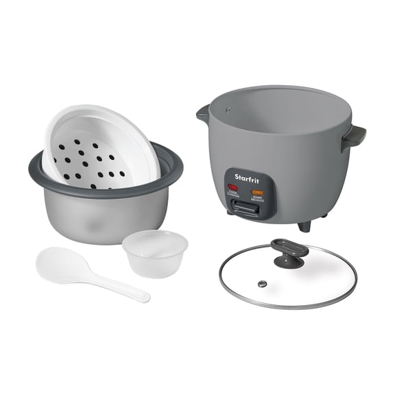 Starfrit 10-Cup 400-Watt Electric Rice Cooker with Non-Stick Ceramic Pot, Gray, 024739-001-0000