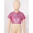 thumbnail image 4 of Miaeowve Kids Girls Shiny Metallic Crop Top Boys Short Sleeves Hip Hop Dance Wear Crop Top T-Shirt Rose Red 110, 4 of 7