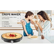 Crepe Maker Machine, Reemix Nonstick 12” Electric Griddle, Compact Pancake Griddle Precise Temperature Control, Batter Spreader for Eggs, Pancakes, Includes Spatula, Spreader(Black)