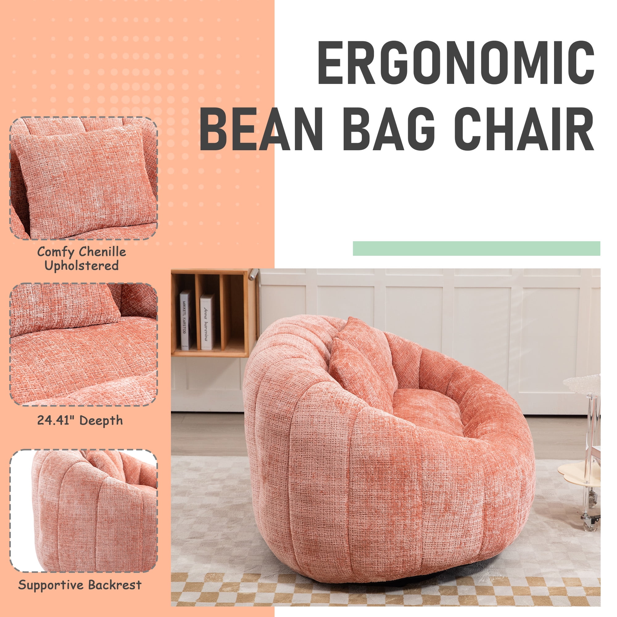 MOONMISS Chenille Loveseat Size Durable Chenille Fabric High Back Loveseat-Pink