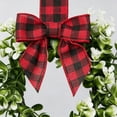 thumbnail image 2 of Small Wreath, 2 Pcs 9‑Inch Farmhouse Christmas Mini Wreath, Pre‑Made Artificial Holiday Wreath with Hand‑Tied Red Black Buffalo Plaid Ribbon Bow for Cabinet & Porch Decor, 2 of 5
