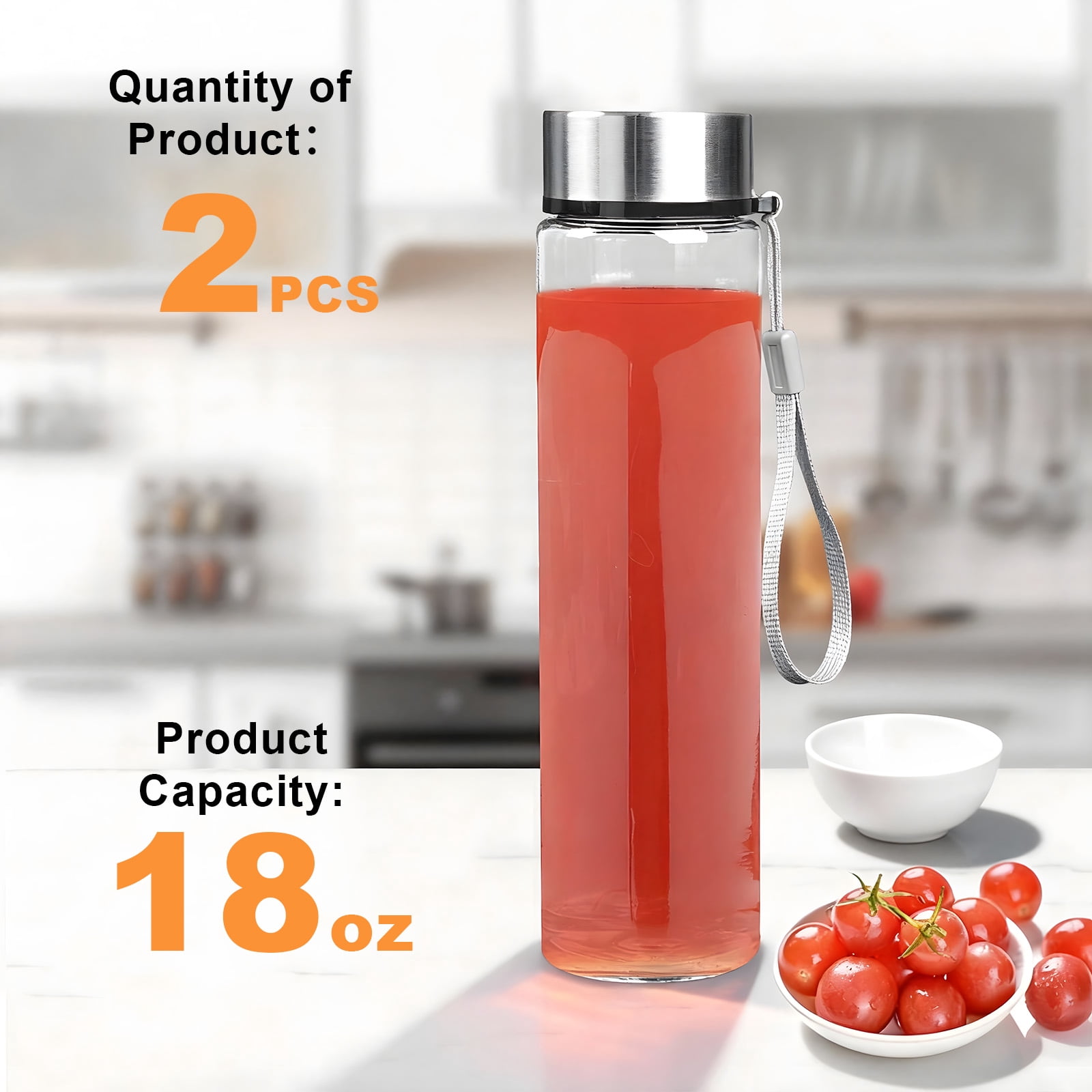 Koomade 2-Pack 18oz Clear Plastic Tumblers with Strap, Leak-Proof
