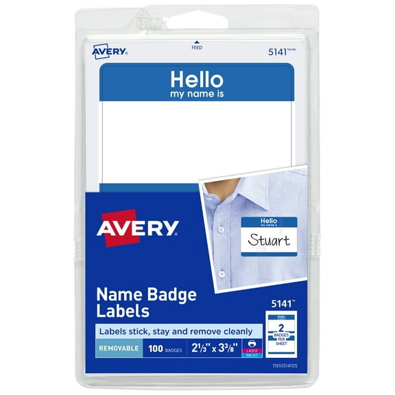 Avery Hello My Name Is Name Tags, Blue Border, 100 Badges (05141)