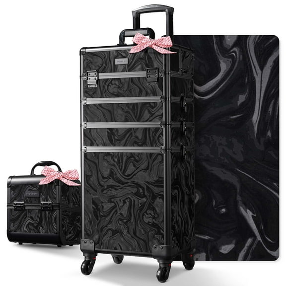 Byootique Rolling Makeup Train Case with Portable Cube Case Cosmetic Organizer