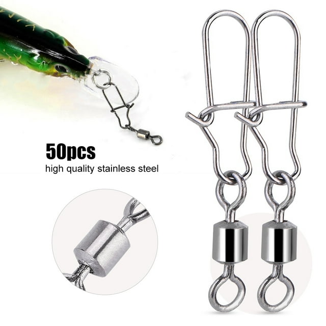 Giratorio de Pesca, Broche Giratorio 50pcs Giratorio de Pesca de Acero Conector inoxidable de Pesca A Presión Rodamiento Giratorio