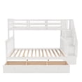 thumbnail image 4 of Stairway Bunk Bed with 3 Drawers and 4 Storage Shelves, Solid Wood Twin-Over-Full Bunk Bed Frame with Full-Length Guardrail & Stairs & Handrail, Convertible Bunk Bed, No Box Spring Needed, White, 4 of 7