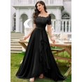 thumbnail image 6 of Black Floral Lace Boat Neck Chiffon Maxi Dress With Ruffle Hem A-Line, 6 of 30