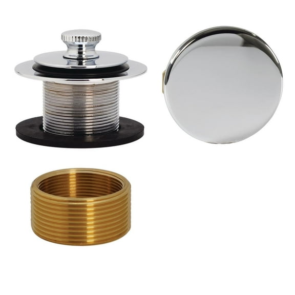 Westbrass Universal Thread Twist & Close Bathtub Drain Trim with Adaptor and No-Hole Overflow Cover, Polished chrome