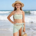 thumbnail image 5 of kpoplk Girls Swimsuits 3 Piece Bathing Suit Leopard Printed Bikini Set with Cover Up Skirt Summer Beach Swimwear 6-15 Years(Light Green,10-11 Y), 5 of 9