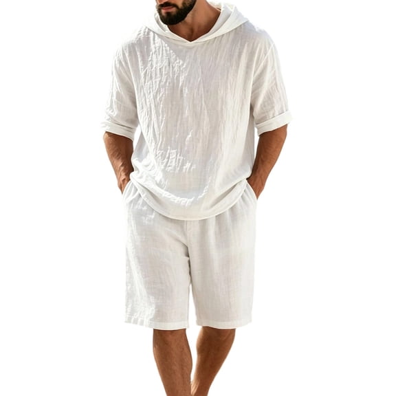 StSilkitty 2 Piece Outfits for Mens Solid Color Short Sleeve Hoodies and Shorts Set Running Workout Tracksuits