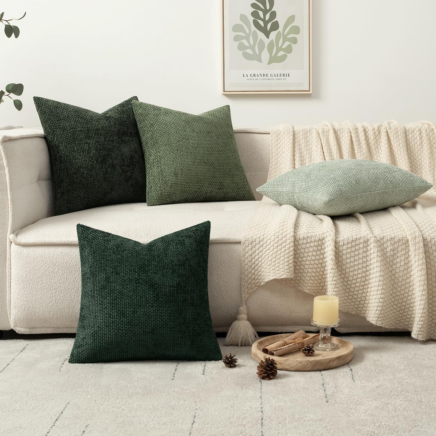 Lomyolo Set of 4 Chenille Pillow Covers - 18x18 Inch Soft Farmhouse Decor for Couch, Sofa, Bedroom Spring Summer Farmhouse Accent Boho Cushions Decor