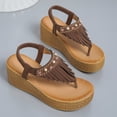 thumbnail image 6 of ZTTD Ladies Sandals Thong Sandals Wedge Ultra Thick Platform Thong Fringe Boho Sandals Brown, 6 of 9