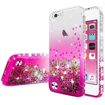 Galaxy Wireless USA Pink Glitter Liquid Quicksand Waterfall Bling Sparkle Diamond Cell Phone Case for Apple iPod Touch 7 6 5 with Tempered Glass Screen Protector