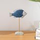 thumbnail image 5 of Escultura de pez de madera sobre soporte, decoración náutica, regalo de escritorio, animal marino del océano de verano Azul, 5 of 7