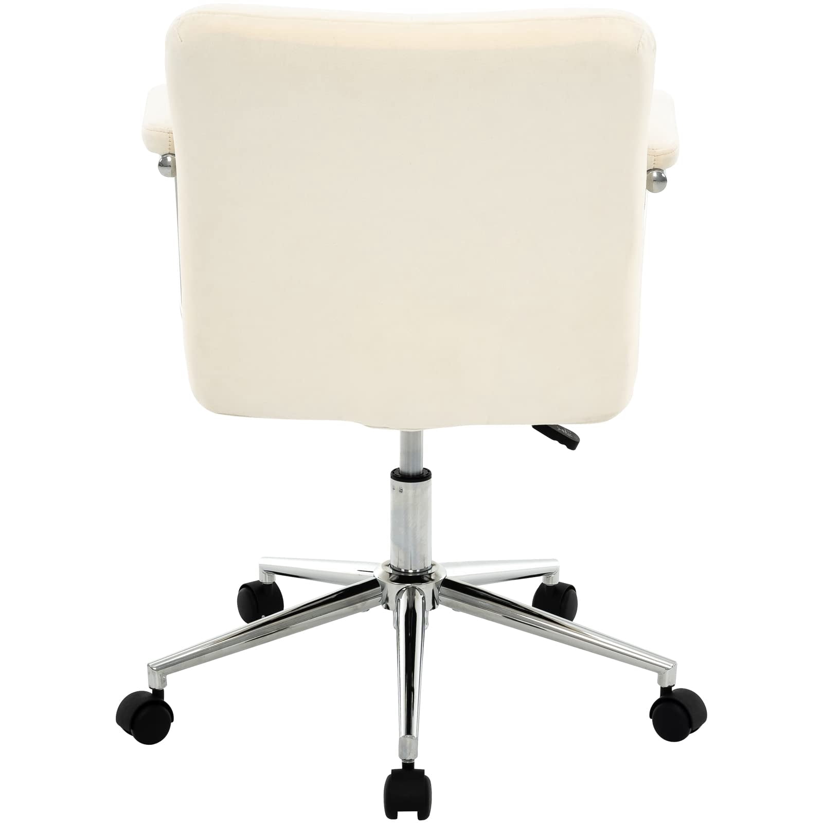 Velvet Desk Chair with Arms, Adjustable Height Home Office Chair, Mid-Back Upholstered Vanity Chair with 360° Swivel and Wheels for Living Room or Study, Beige