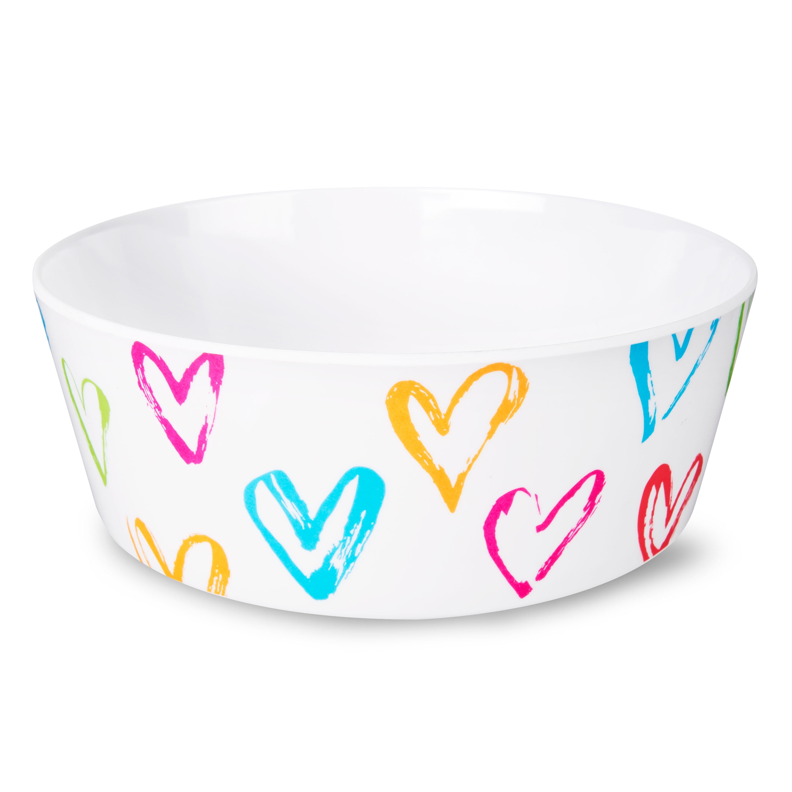 Vibrant Life Plastic Pet Bowl, White with Hearts, Large