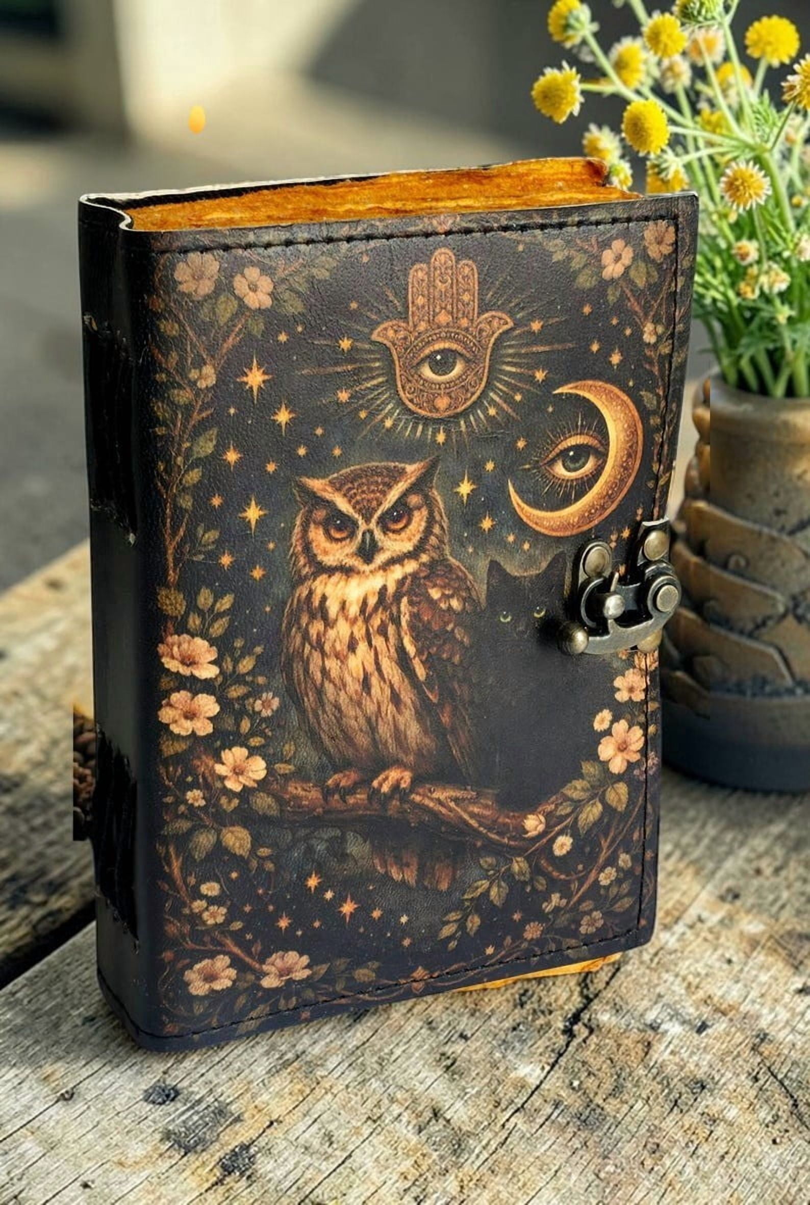 Handmade Leather Journal Owl Design with Clasp – 5x7 Inch Vintage Deckle Edge Paper Notebook, 200 Pages Rustic Writing Diary