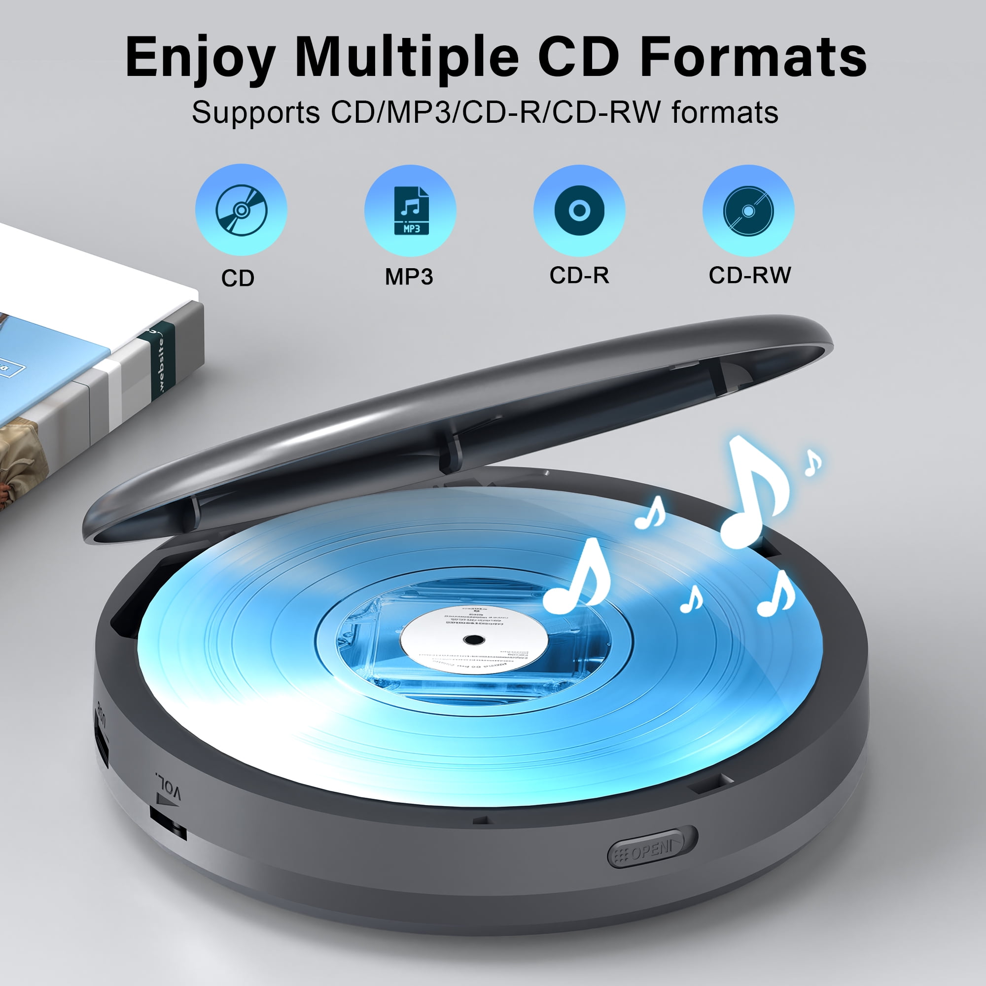 Portable CD Player with Bluetooth, CD Player for Car with USB Port, for Adult, Jogging