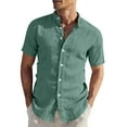 thumbnail image 3 of Horkkom Button Up Shirt Men Solid Color Button Down Short Sleeve Shirts Summer Beach Loose Casual Shirts S, 3 of 8