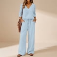 thumbnail image 2 of EaseDay Women's 2 Piece Lounge Pajama Set, Soft 3/4 Sleeve V Neck Top and Wide Leg Pants, Comfy Matching Sets for Women Summer Loungewear Outfit, 2 of 9