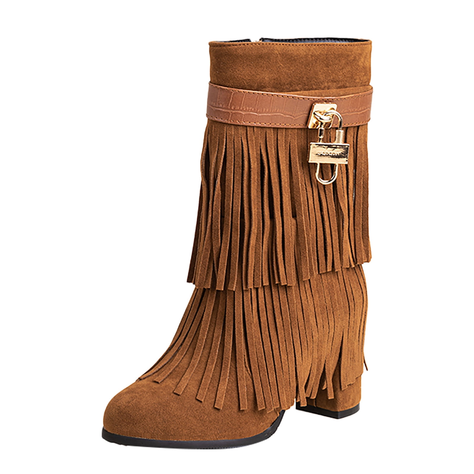 B91xZ Combat Boots Womens Retro Knee High Chunky Heel Boot Solid