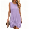 thumbnail image 2 of Bxsruta Women's Sleeveless Twist Knot Tunic Dress - Casual Crew Neck Knit Summer Mini Dress, Pullover Lightweight Soft Breathable Stretchy and Comfortable Fabric for Everyday Wear, 2 of 7