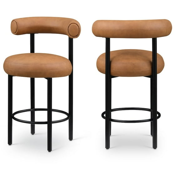 Meridian Furniture Bordeaux Cognac Vegan Leather Counter Stool (Set of 2)