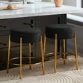 thumbnail image 5 of 24" Black Boucle Bar Stool Set of 2, Upholstered Dining Room Chair Barstools Backless Seat for Dining Room, Bar(Gold Leg), 5 of 7