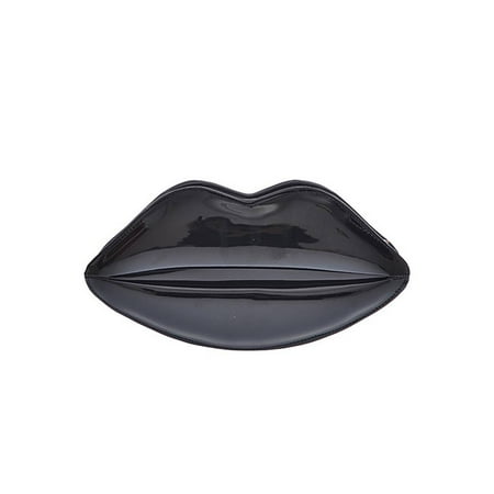 Designer Shine Lip Clutch Bag - Black