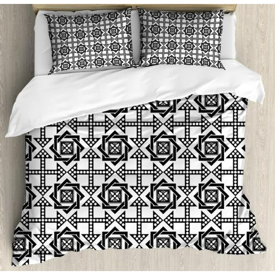 Black And White King Size Duvet Cover Set Celtic Star Pattern With Black And White King Size Duvet Cover Set Celtic Star Pattern With Arrows Polka Dots Fl Canonical Design Decorative 3 Piece Bedding 2