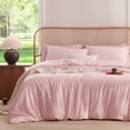 thumbnail image 5 of 3 Pieces Gingham Comforter Set Modern Style Pink Plaid Queen Comforter Set 100% Washed Microfiber Boho Comforter Farmhouse Gingham Plaid Bedding Set, 5 of 5