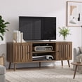 thumbnail image 3 of 55" Mid-Century Modern TV Stand, Walnut Wood Entertainment Center with Storage Cabinets & Adjustable Shelves, 3 of 13